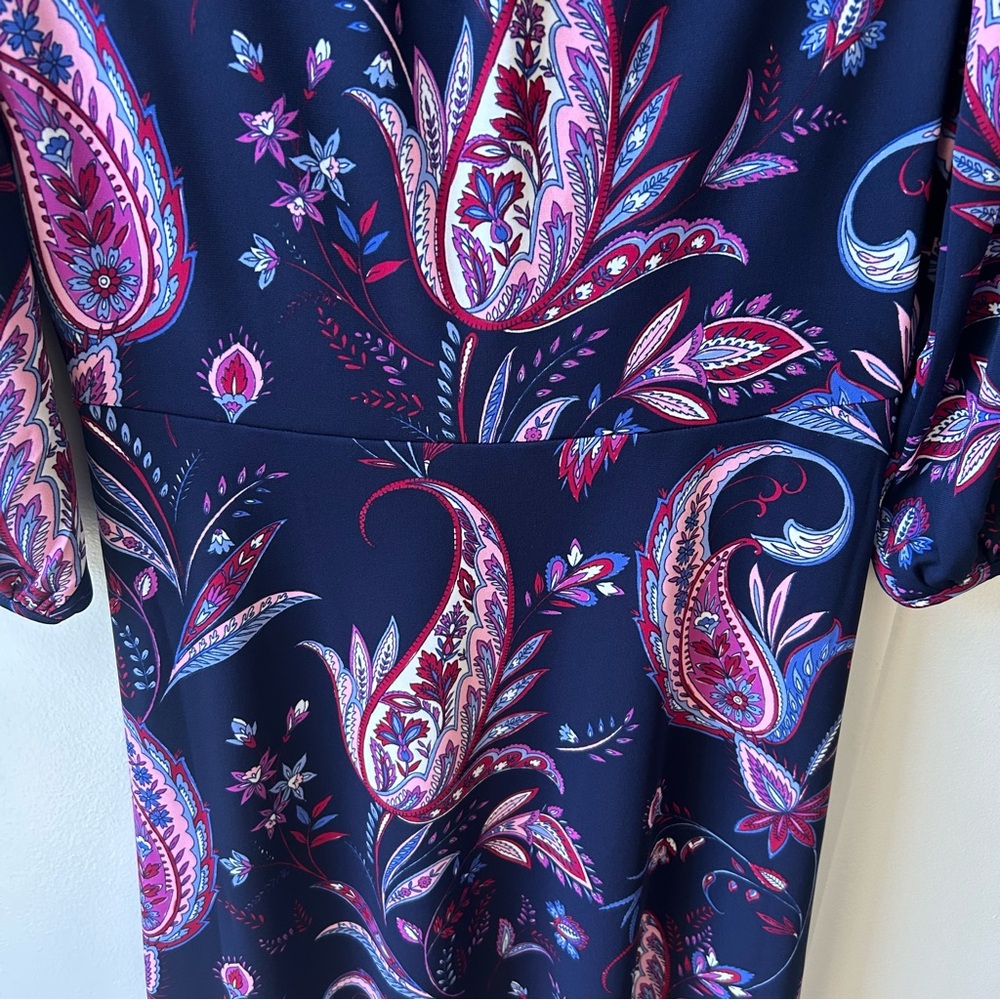 Talbots Petite Women's Dress Blue Pink Paisley Midi Travel Office‎ Preppy 12P - Picture 5 of 10